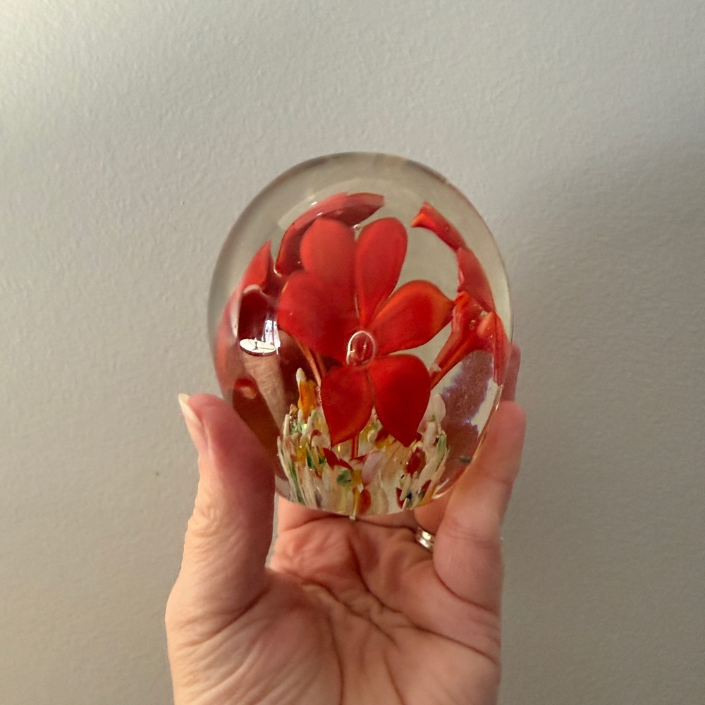 Red Floral Glass Paperweight